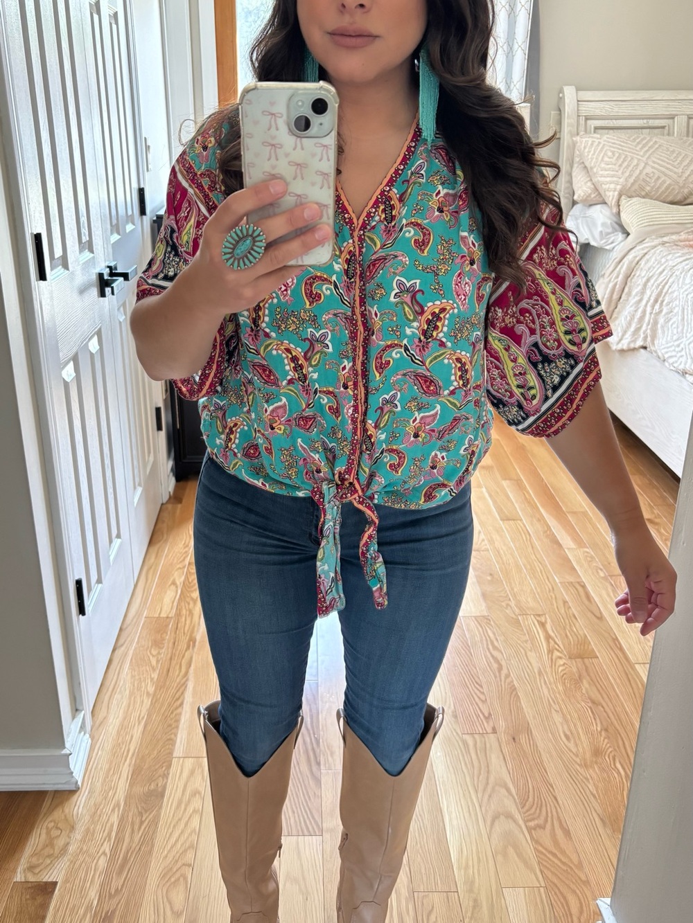 Gigio boho western bell sleeve tie top